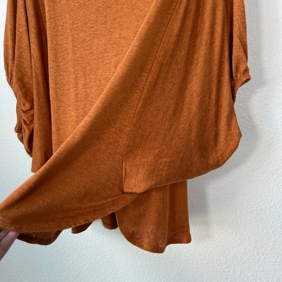 Garnet Hill size L organic linen puff sleeve top burnt orange jersey oversized - Picture 7 of 13